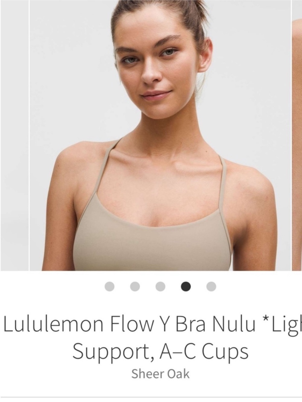 Lululemon Flow Y Racerback Bra Sheer Oak *Light support A-C Cups SZ 4 A/C